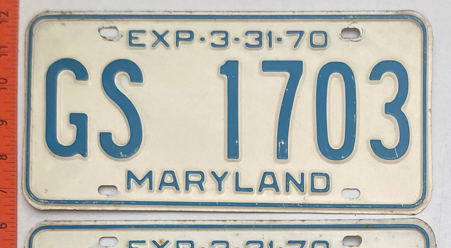 1970 Maryland #GS 1703 Passenger License Plate PAIR