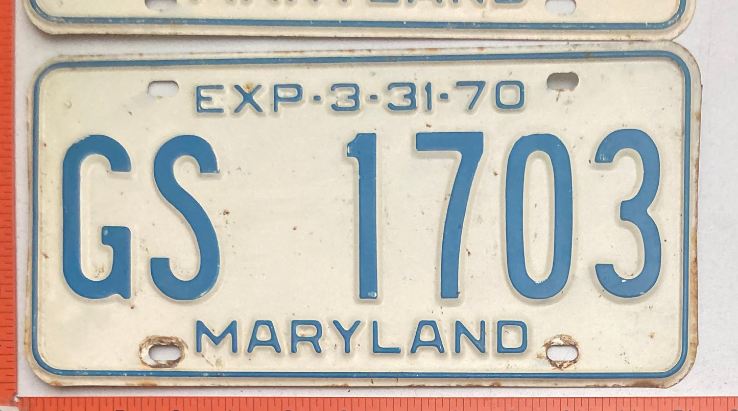 1970 Maryland #GS 1703 Passenger License Plate PAIR