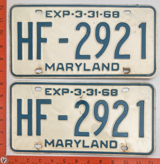 1970 Maryland #HF-2921 Passenger License Plate PAIR
