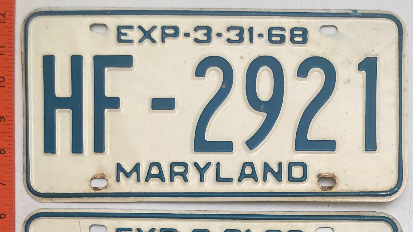 1970 Maryland #HF-2921 Passenger License Plate PAIR