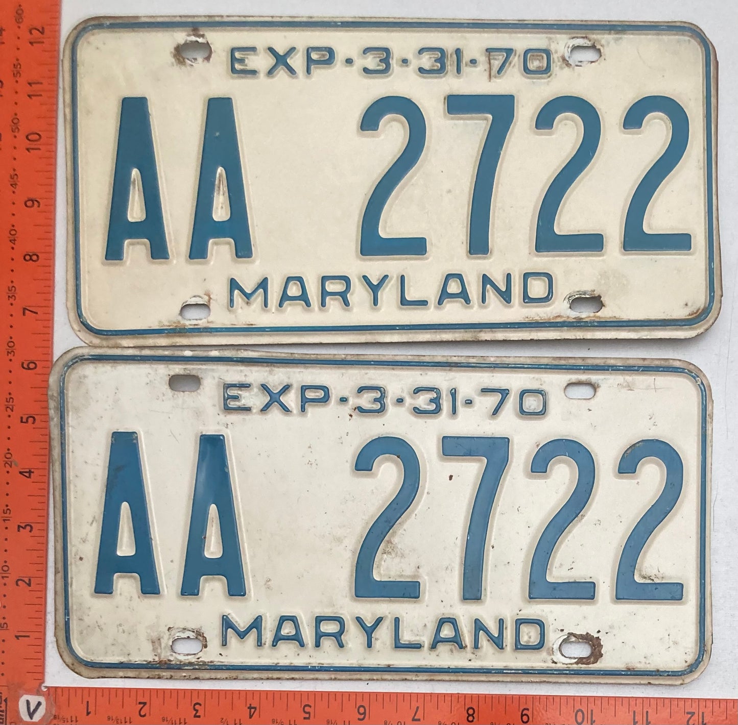 1970 Maryland #AA 2722 Passenger License Plate