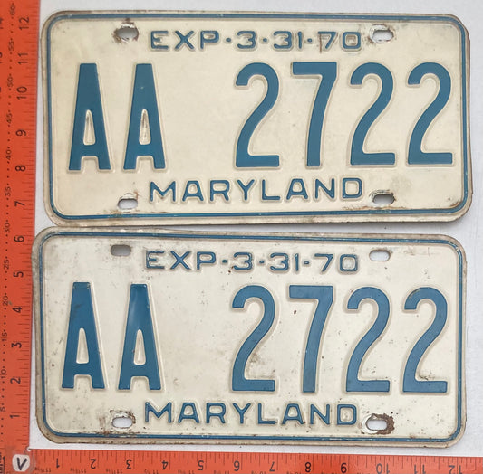 1970 Maryland #AA 2722 Passenger License Plate