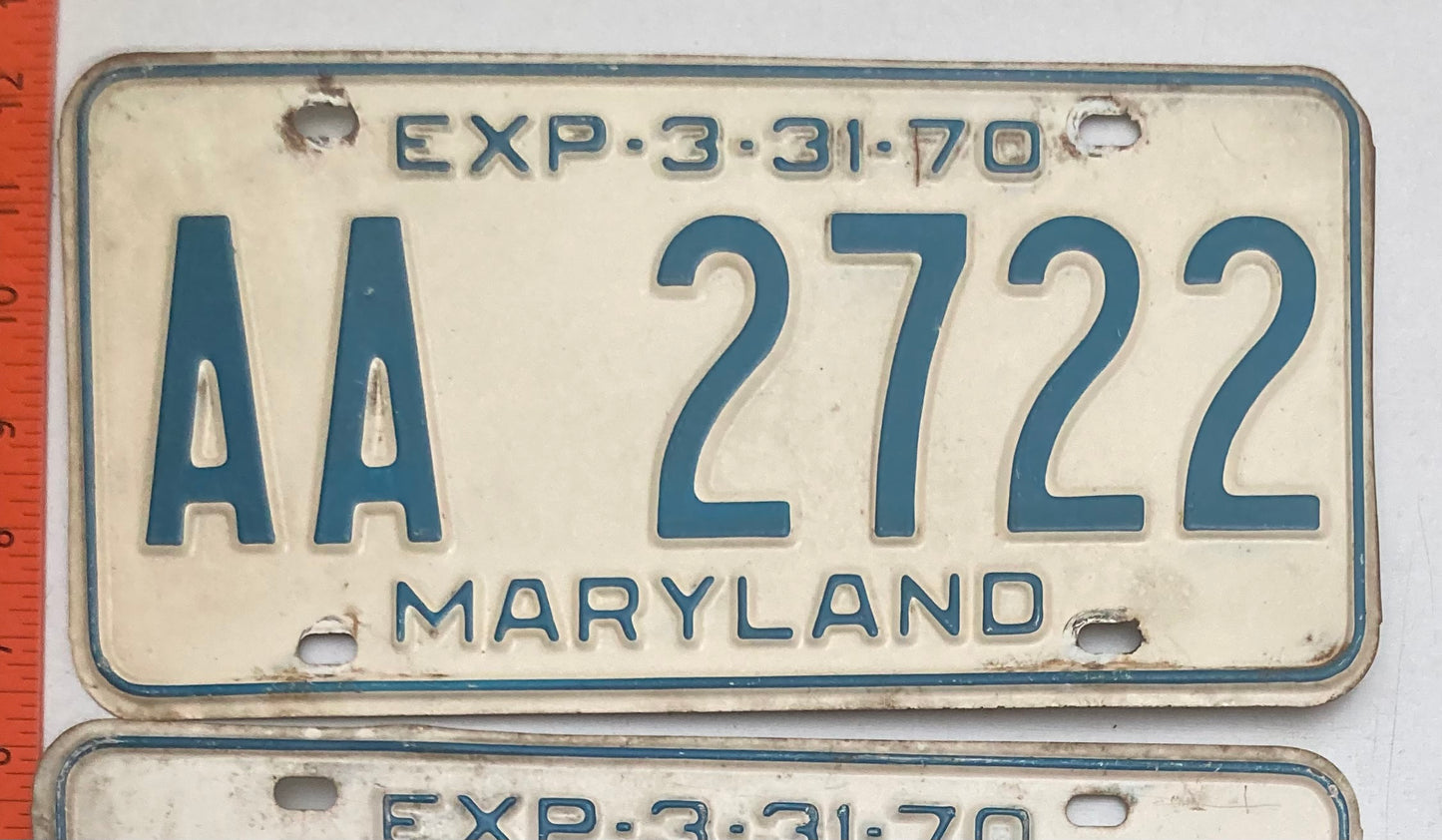 1970 Maryland #AA 2722 Passenger License Plate