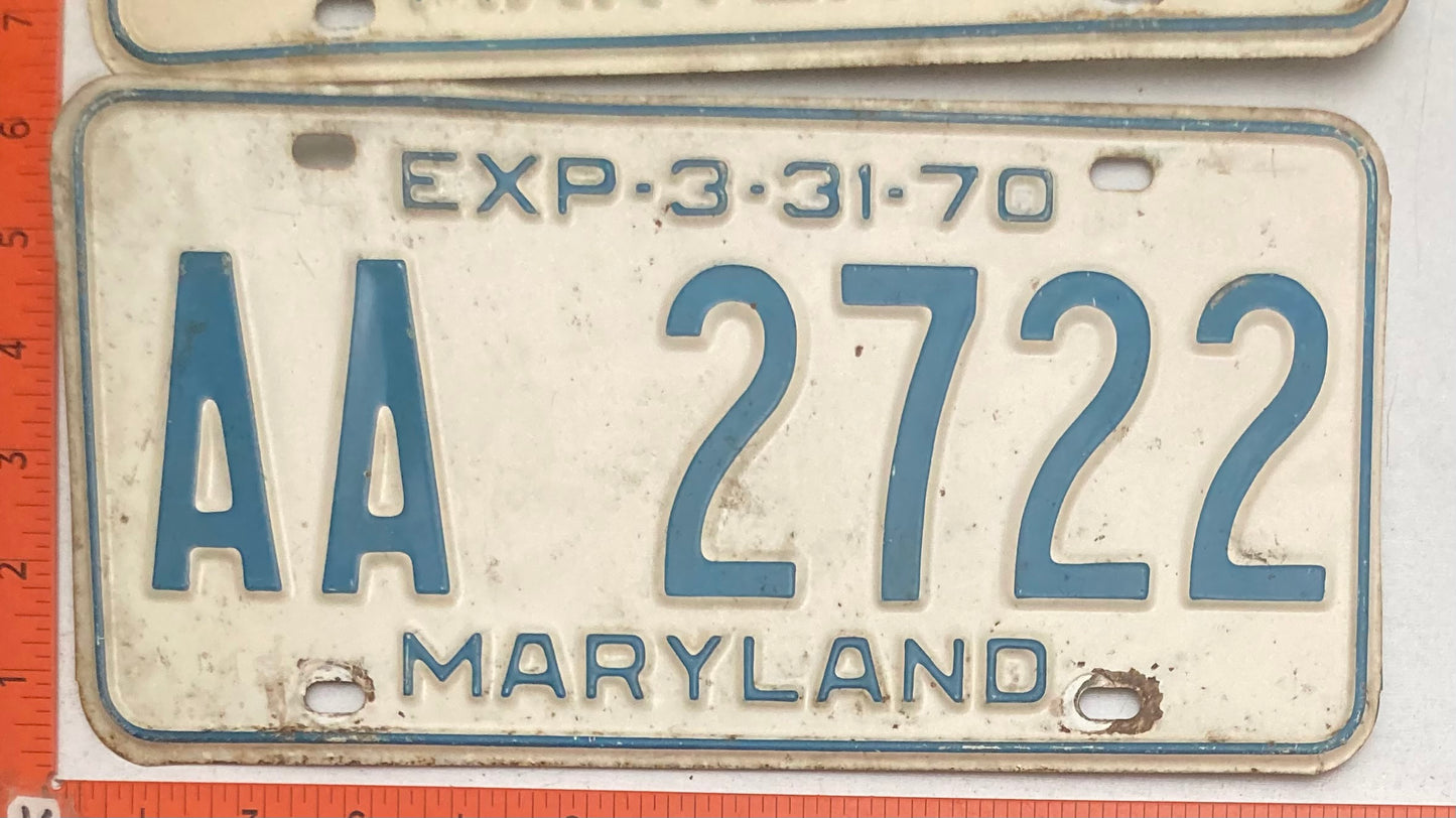 1970 Maryland #AA 2722 Passenger License Plate