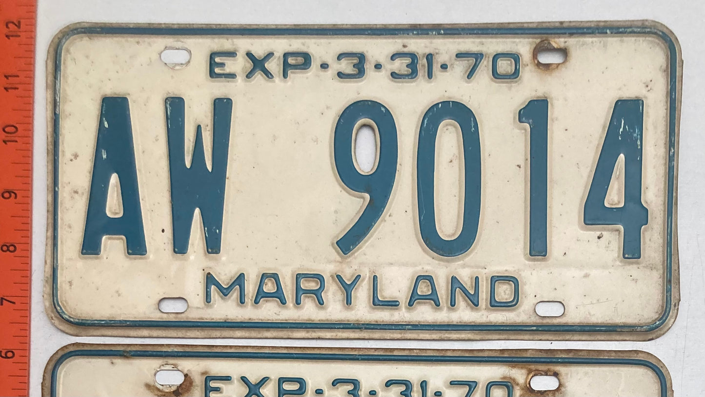 1970 Maryland #AW 9014 Passenger License Plate PAIR
