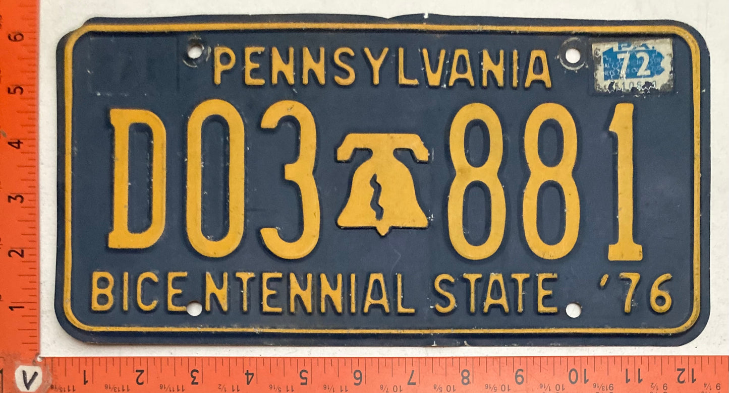 1972 Pennsylvania #D03 881 Passenger License Plate (Crafter)