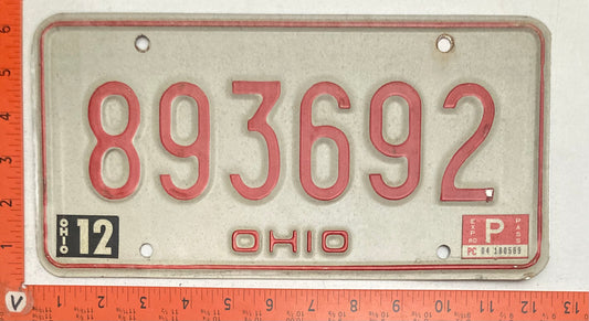 1980 Ohio #893692 Passenger License Plate