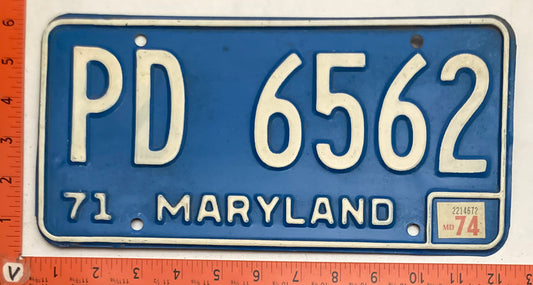 1974 Maryland #PD 6562 Passenger License Plate