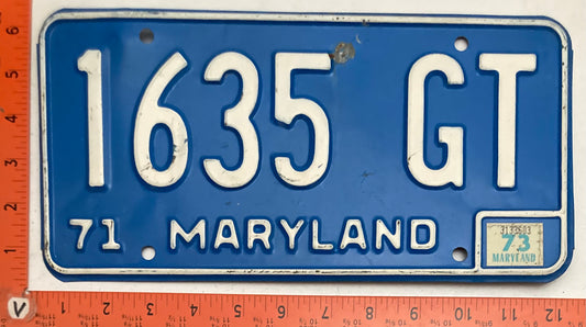 1973 Maryland #1635 GT Truck License Plate