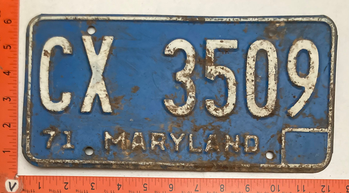 1971 Maryland #CX 3509 Passenger License Plate  CRAFT