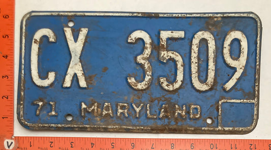 1971 Maryland #CX 3509 Passenger License Plate  CRAFT