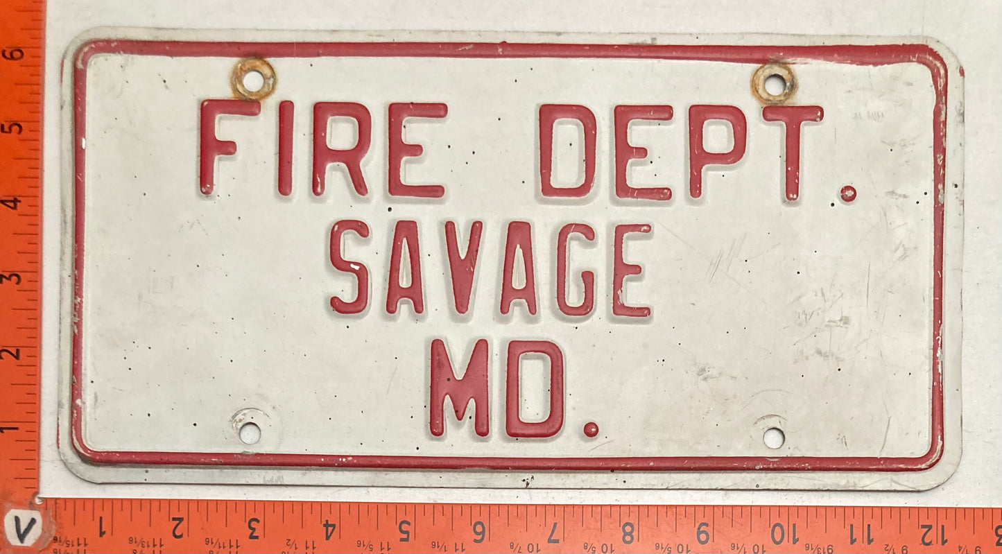Undated Maryland #FIRE DEPARTMENT SAVAGE, MD Booster License Plate