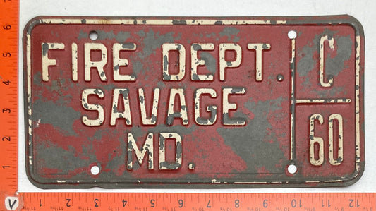 Undated Maryland #C 60 FIRE DEPT SAVAGE, MD License Plate