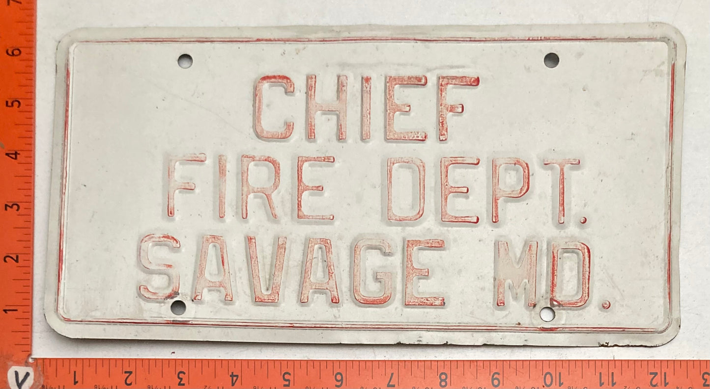 Undated Maryland #CHIEF  FIRE DEPT. SAVAGE MD Booster License Plate