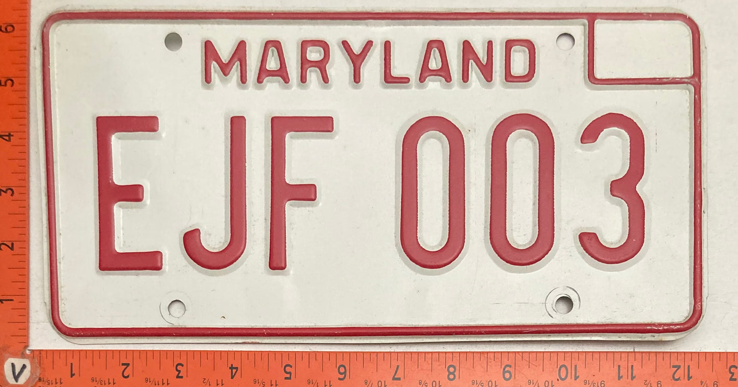 1976 Maryland #EJF 003 Passenger License Plate