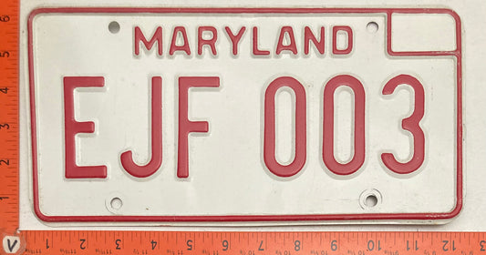 1976 Maryland #EJF 003 Passenger License Plate