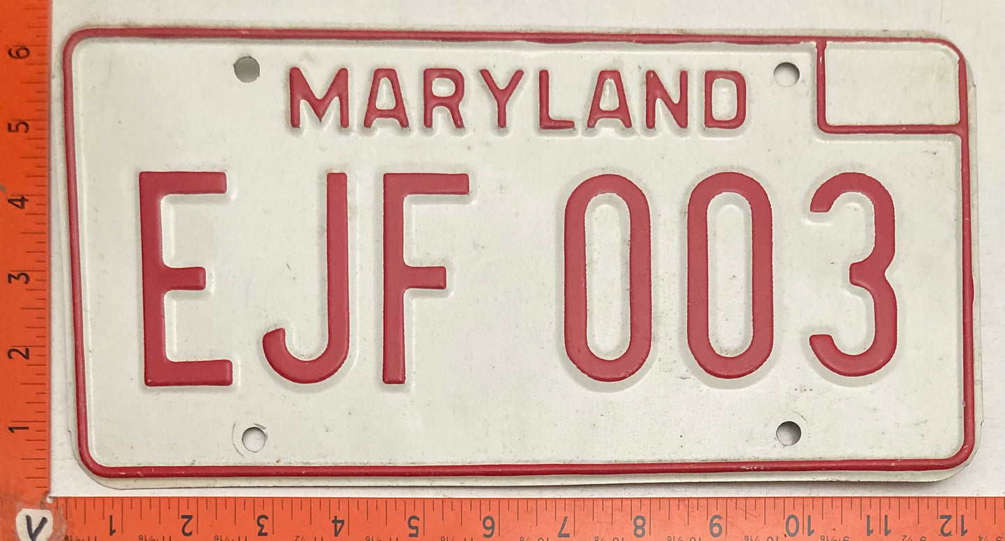 1976 Maryland #EJF 003 Passenger License Plate