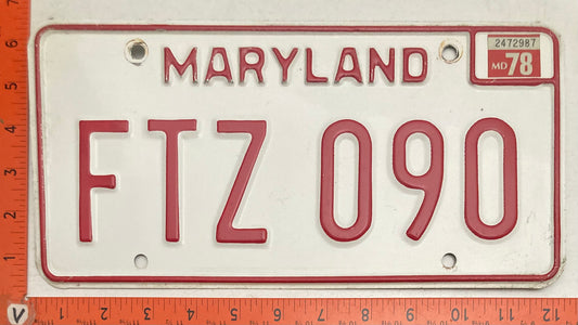 1978 Maryland #FTZ 090 Passenger License Plate