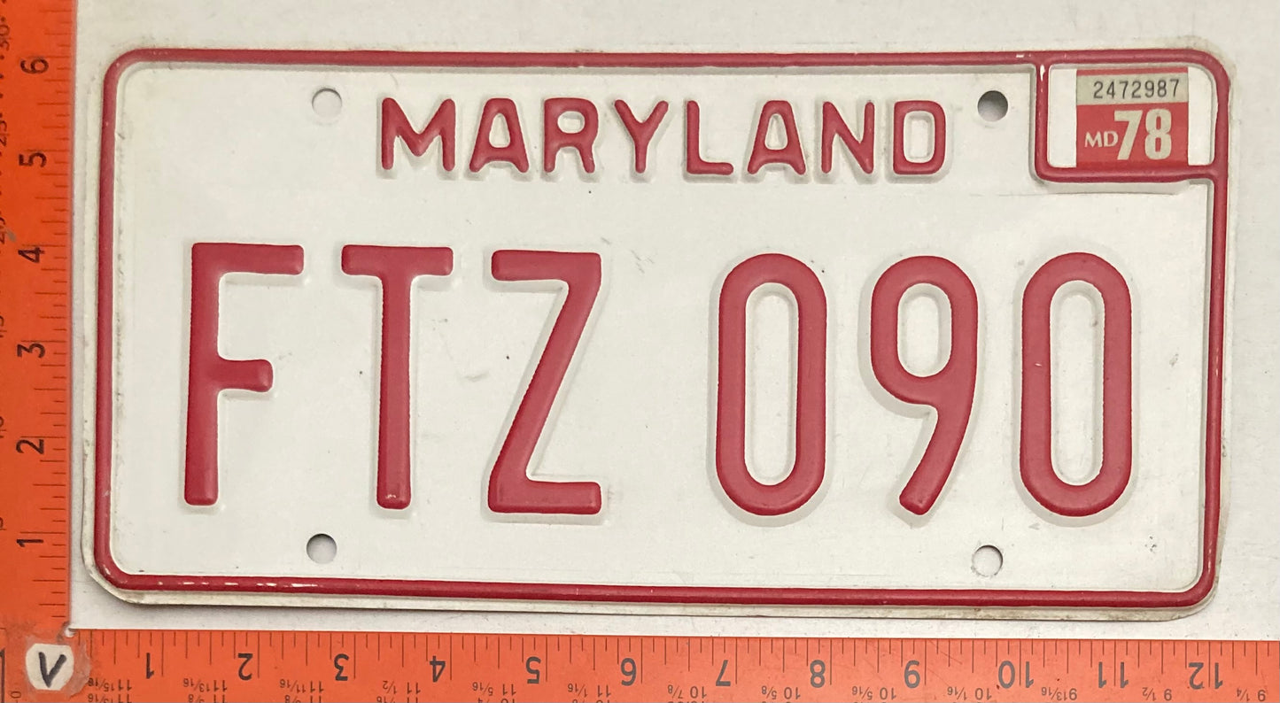 1978 Maryland #FTZ 090 Passenger License Plate