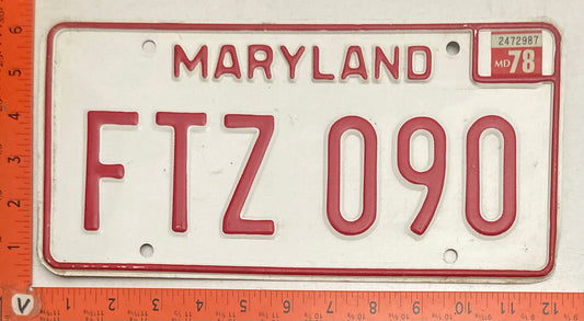 1978 Maryland #FTZ 090 Passenger License Plate