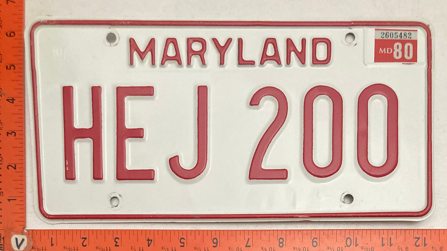 1980 Maryland #HEJ 200 Passenger License Plate