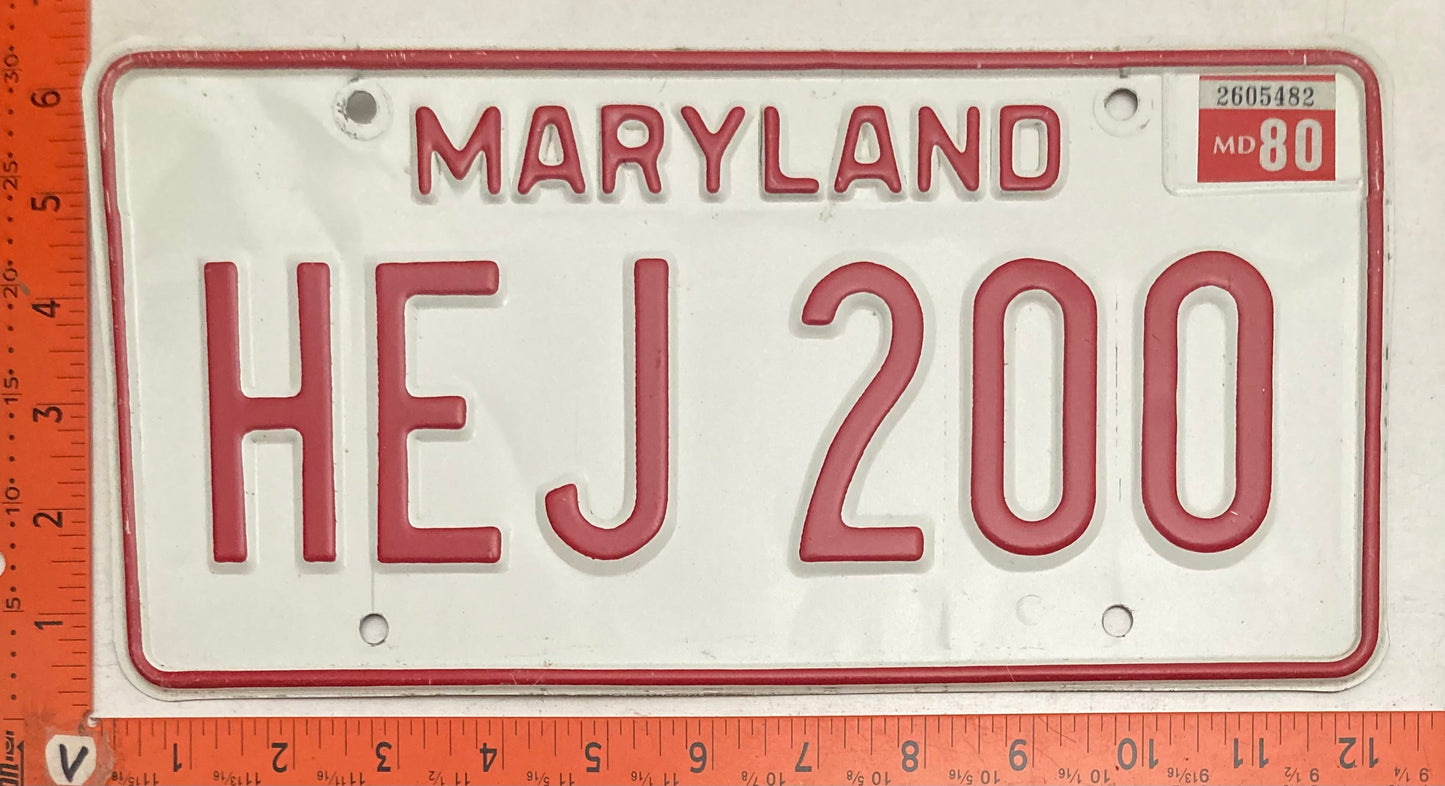 1980 Maryland #HEJ 200 Passenger License Plate