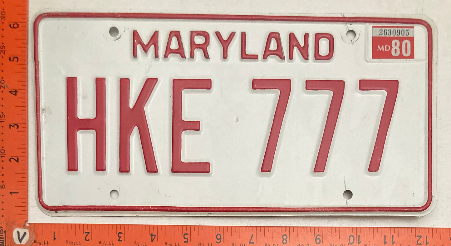 1980 Maryland #HKE 777 Passenger License Plate
