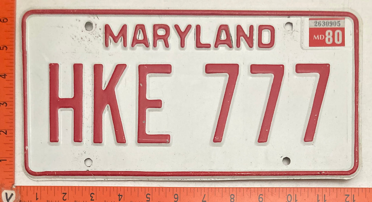 1980 Maryland #HKE 777 Passenger License Plate