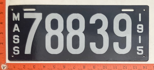 1915 Massachusetts #78839 Passenger License Plate (Porcelain)