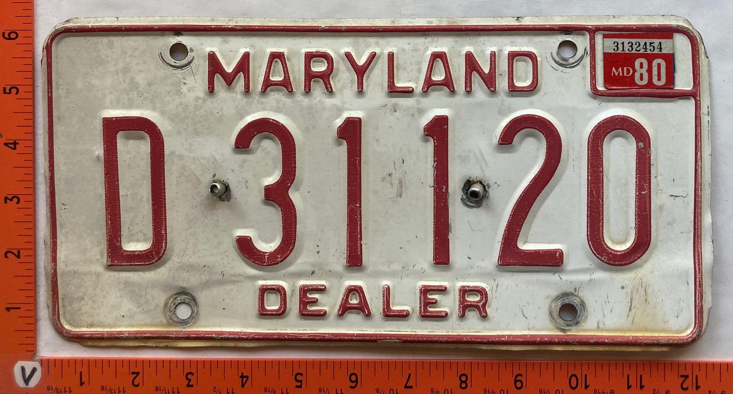 1980 Maryland #D 31120 Dealer License Plate
