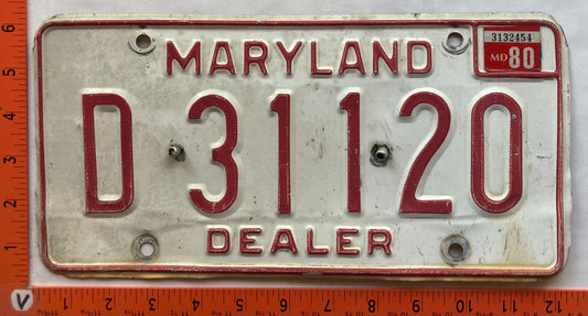1980 Maryland #D 31120 Dealer License Plate