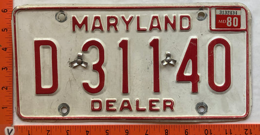 1980 Maryland #D 31140 Dealer License Plate