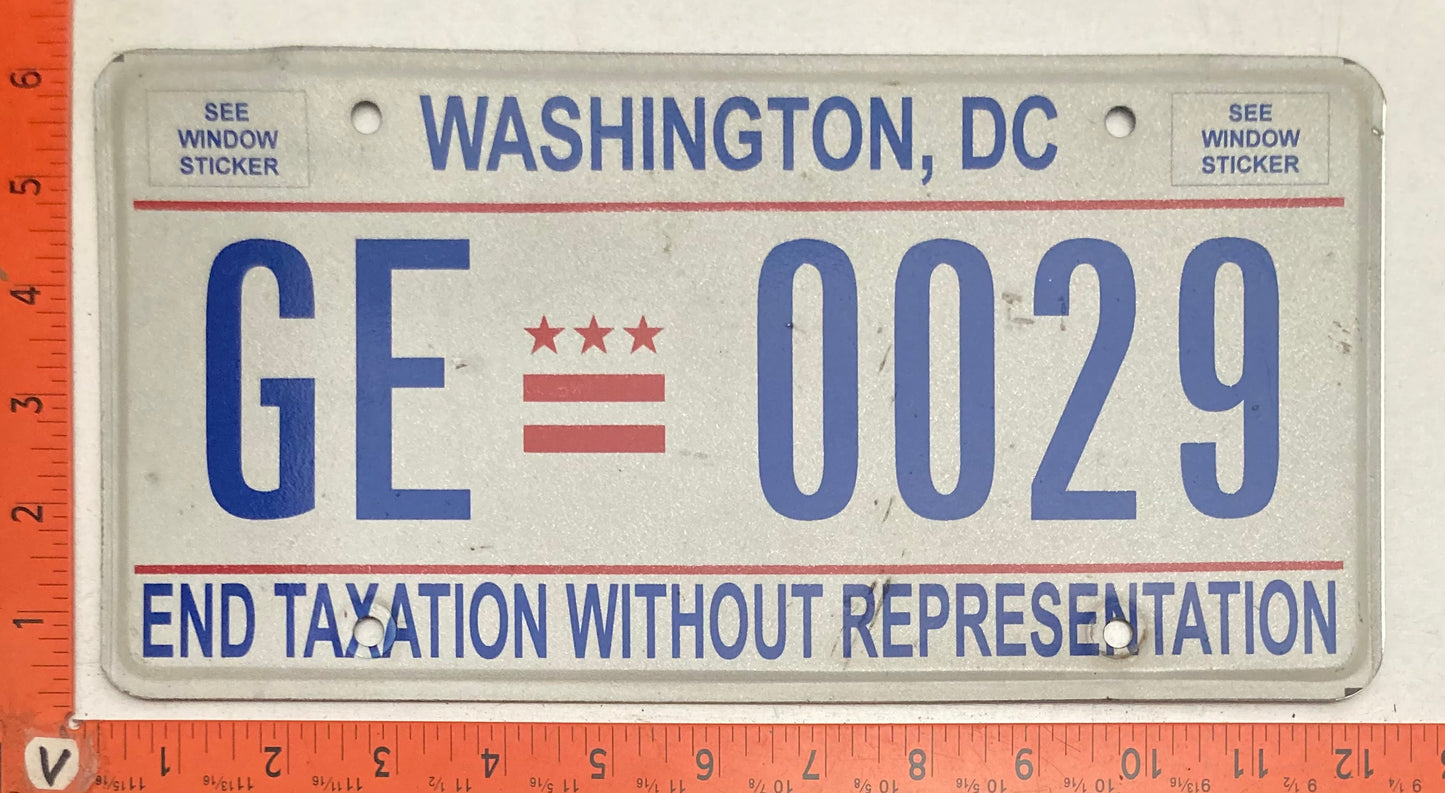 Undated Washington, DC #GE 0029 Passenger License Plate