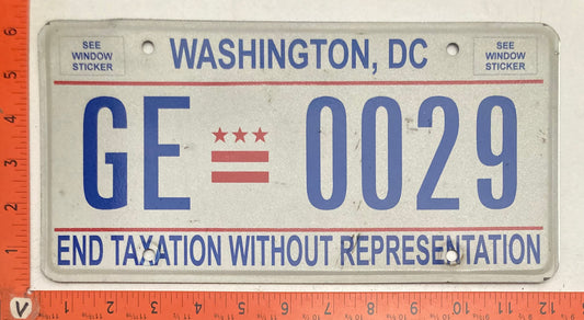 Undated Washington, DC #GE 0029 Passenger License Plate