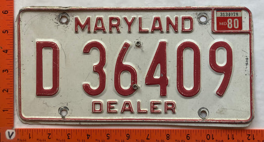 1980 Maryland #D 36409 Dealer License Plate