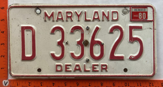 1980 Maryland #D 33625 Dealer License Plate