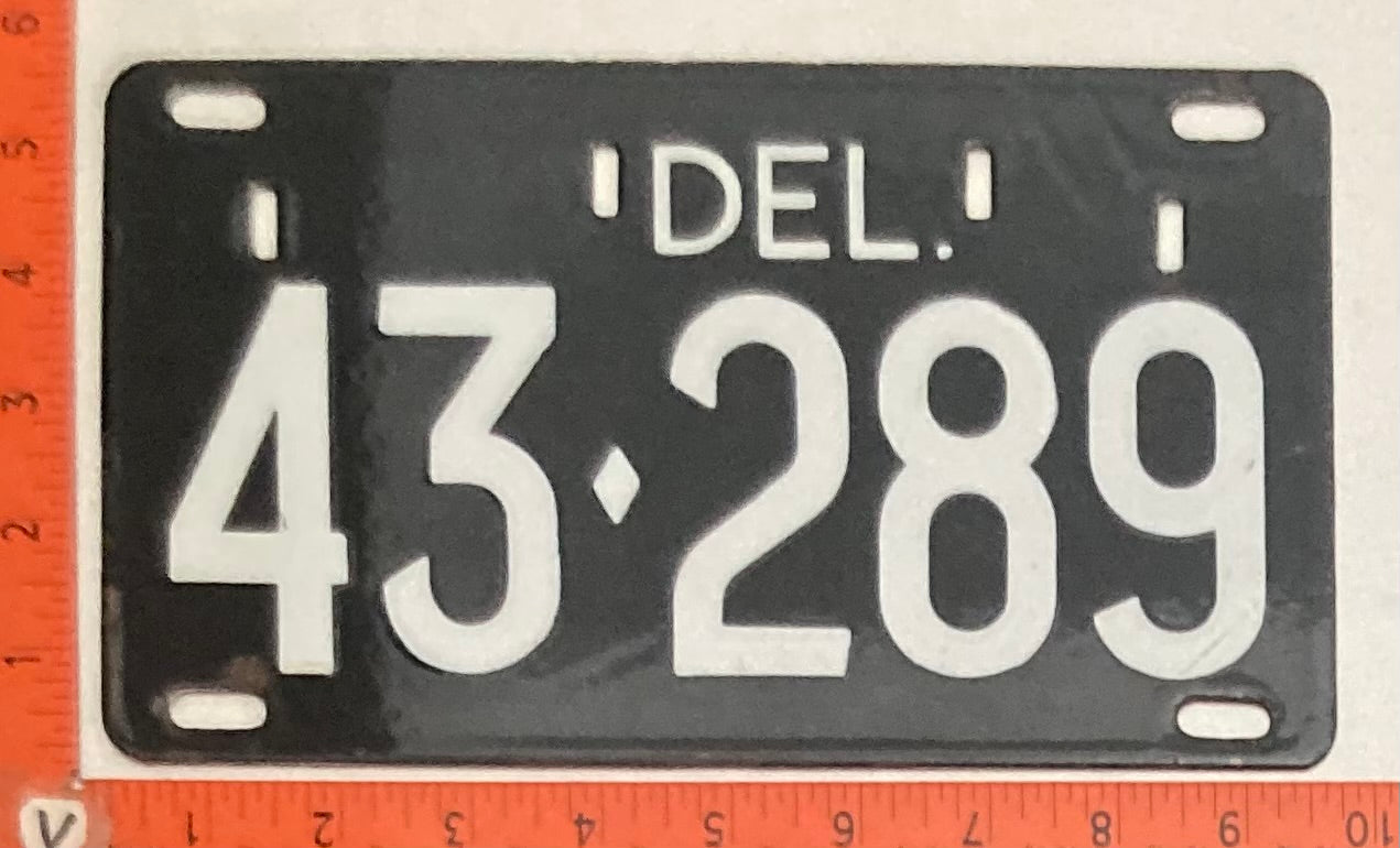 1940s Delaware #43-289 Passenger License Plate PORCELAIN