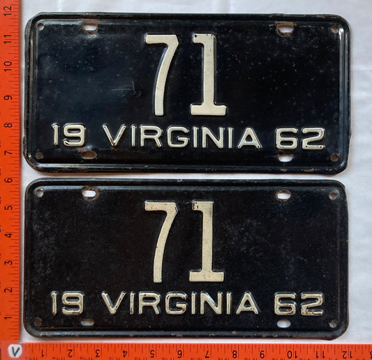 1962 Virginia #71 Passenger License Plate (Pair)