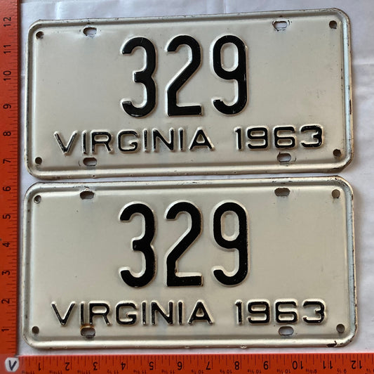1963 Virginia #329 Passenger License Plate (Pair)