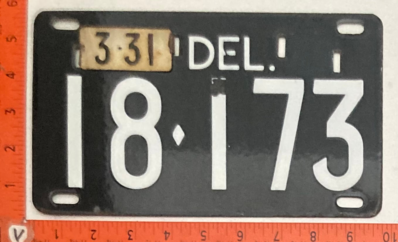 Early 1940s Delaware #18-173 Passenger License Plate PORCELAIN