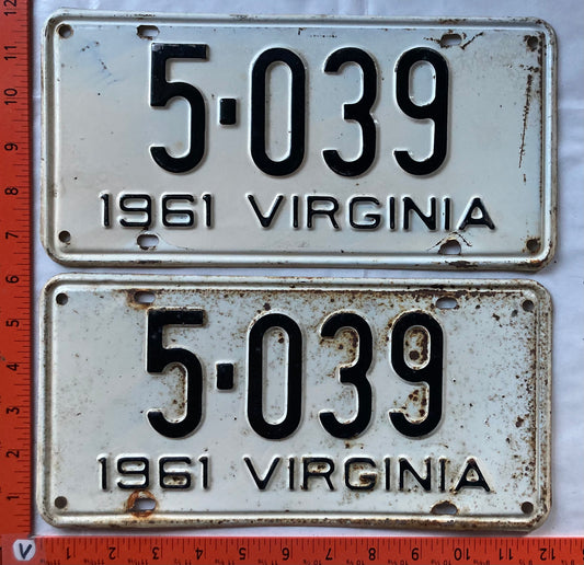 1961 Virginia #5-039 Passenger License Plate (Pair)