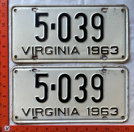 1963 Virginia #5-039 Passenger License Plate (Pair)