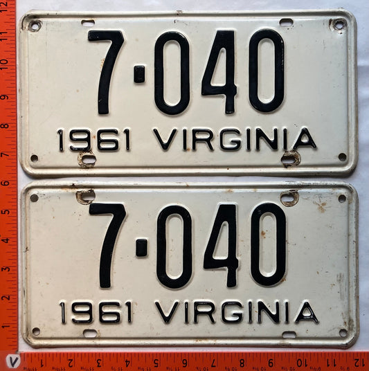 1961 Virginia #7-040 Passenger License Plate (Pair)