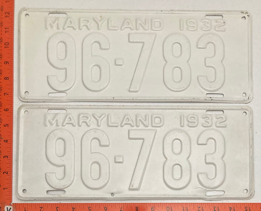 1932 Maryland #96-783 Passenger License Plate PAIR