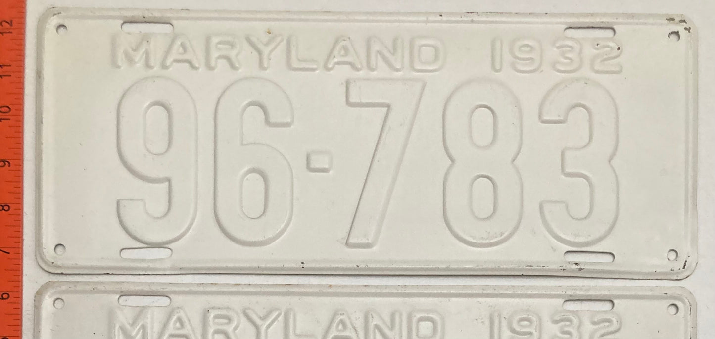 1932 Maryland #96-783 Passenger License Plate PAIR