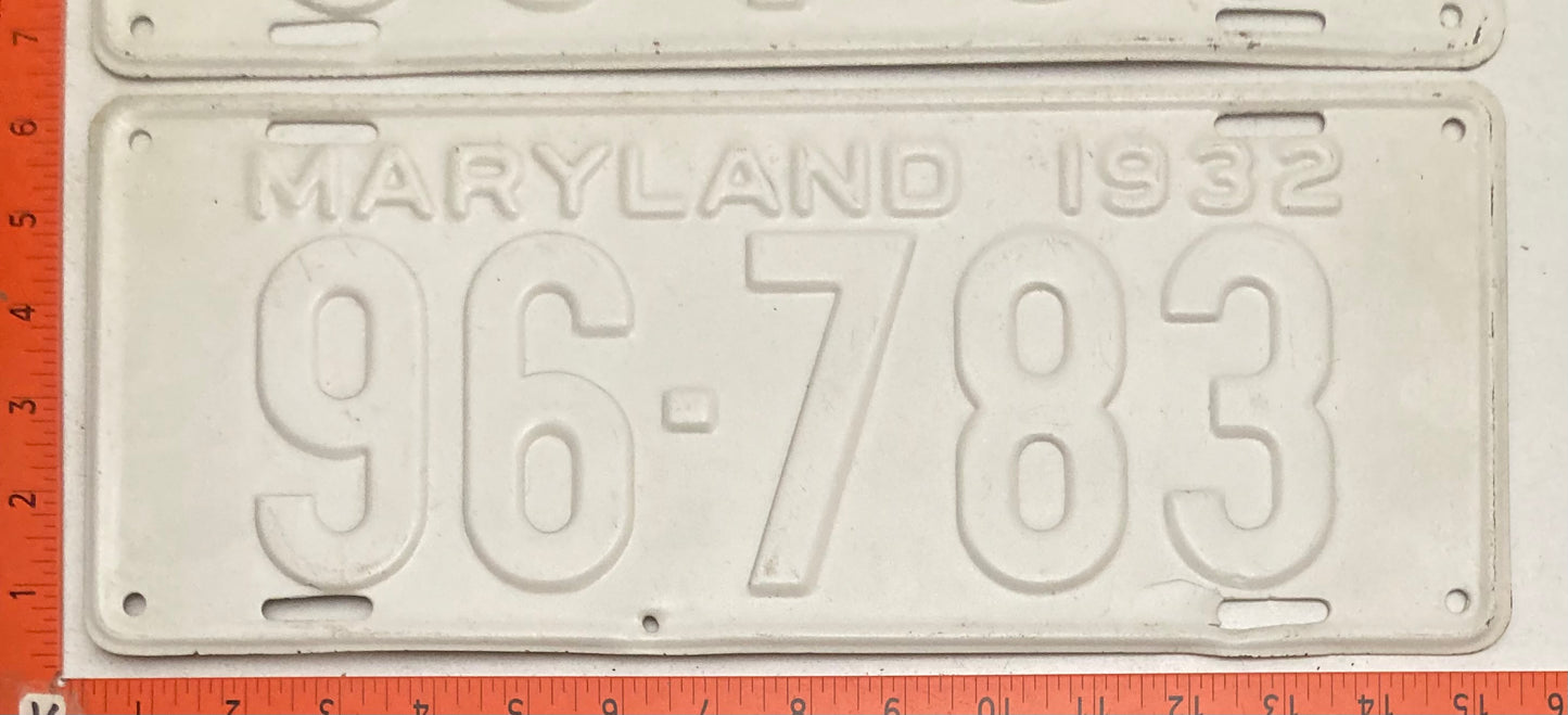 1932 Maryland #96-783 Passenger License Plate PAIR