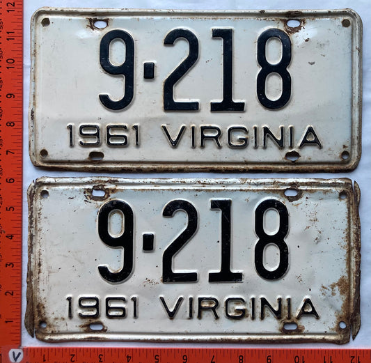 1961 Virginia #9-218 Passenger License Plate (Pair)