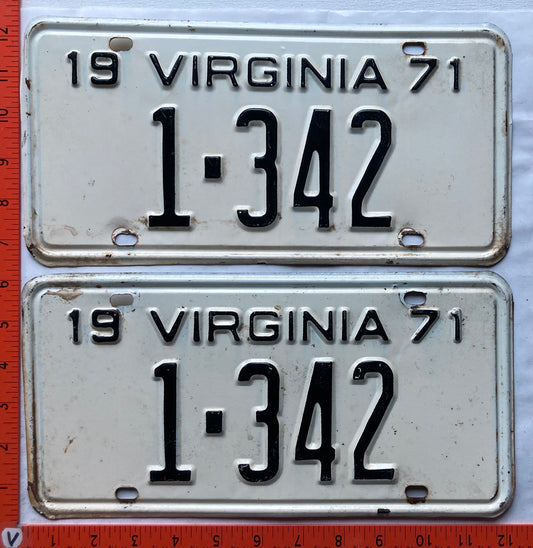 1971 Virginia #1-342 Passenger License Plate (Pair)