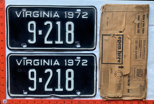 1972 Virginia #9-218 Passenger License Plate (Pair)