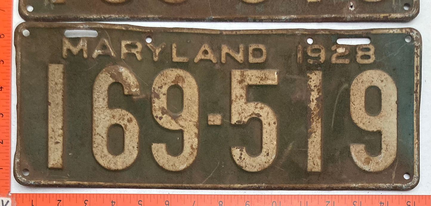 1928 Maryland #169-519 Passenger License Plate PAIR